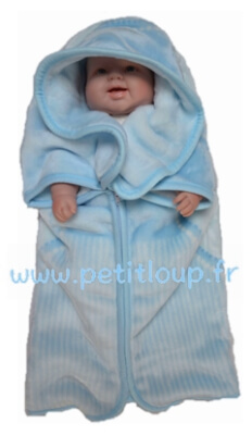 Baby sac polaire bleu avec ourson brun de Copito