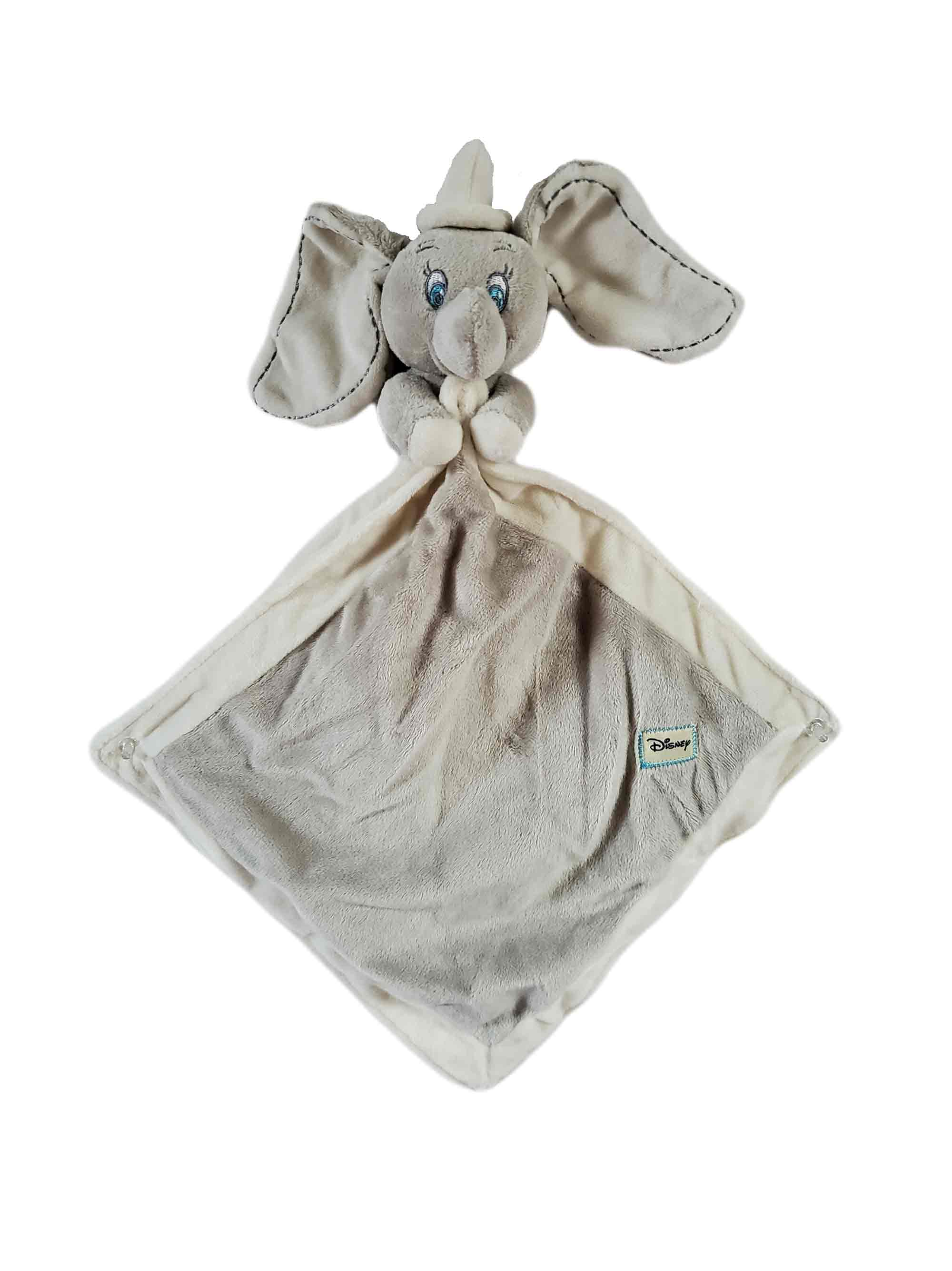Doudou plat éléphant Dumbo gris blanc tissu DISNEY