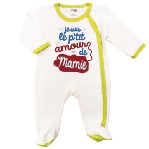 Pyjama bébé je suis le petit amour de Mamie jaune